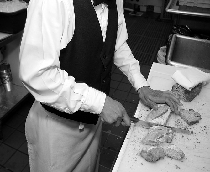 Mateo's a busboy at two of the better fine-dining restaurants in San Diego. He wears a vest, apron, and bow tie for seven shifts at one venue and sports more or less the same outfit for two dinner shifts at the other.