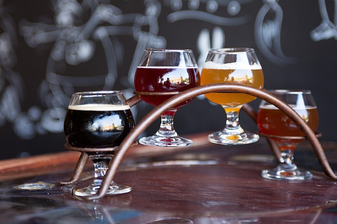A tasting flight of beer made by independently owned San Diego beer company Border X Brewing.