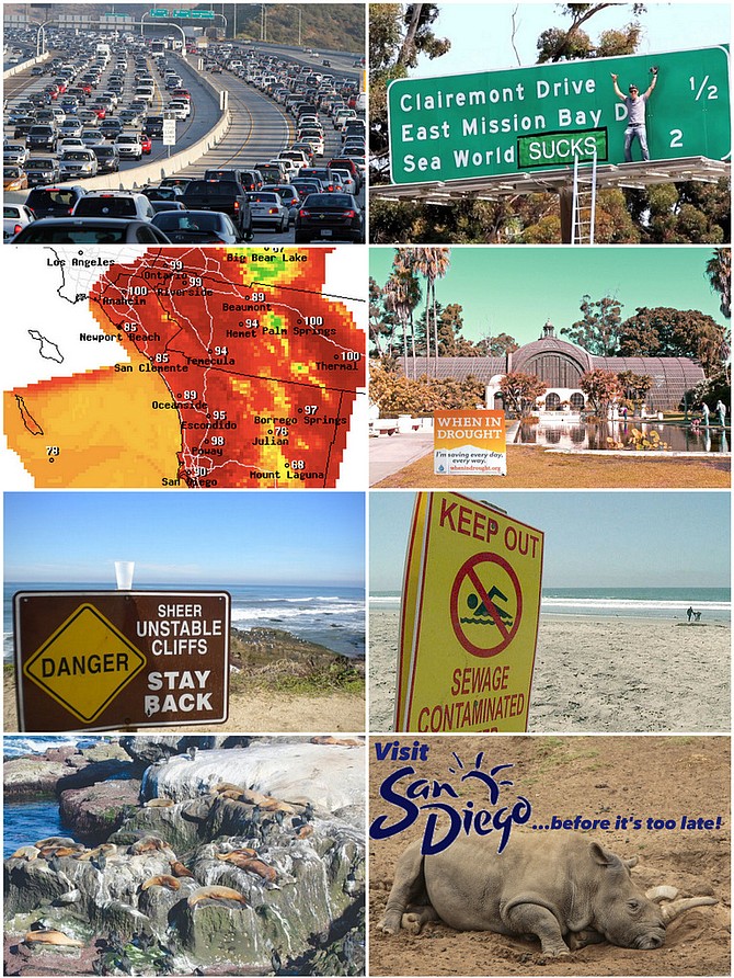 Scenes from a campaign: increasing traffic, the decline of SeaWorld, record heat, withering drought, unstable beaches, dirty oceans, stinky coastlines, and dying wildlife … just a few of the reasons why time may be running out for America’s next visit to its finest city.