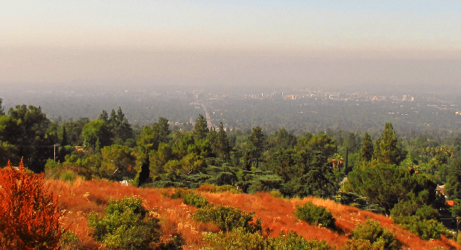  L.A. smog over Altadena, 15 miles northeast in the San Gabriel foothills