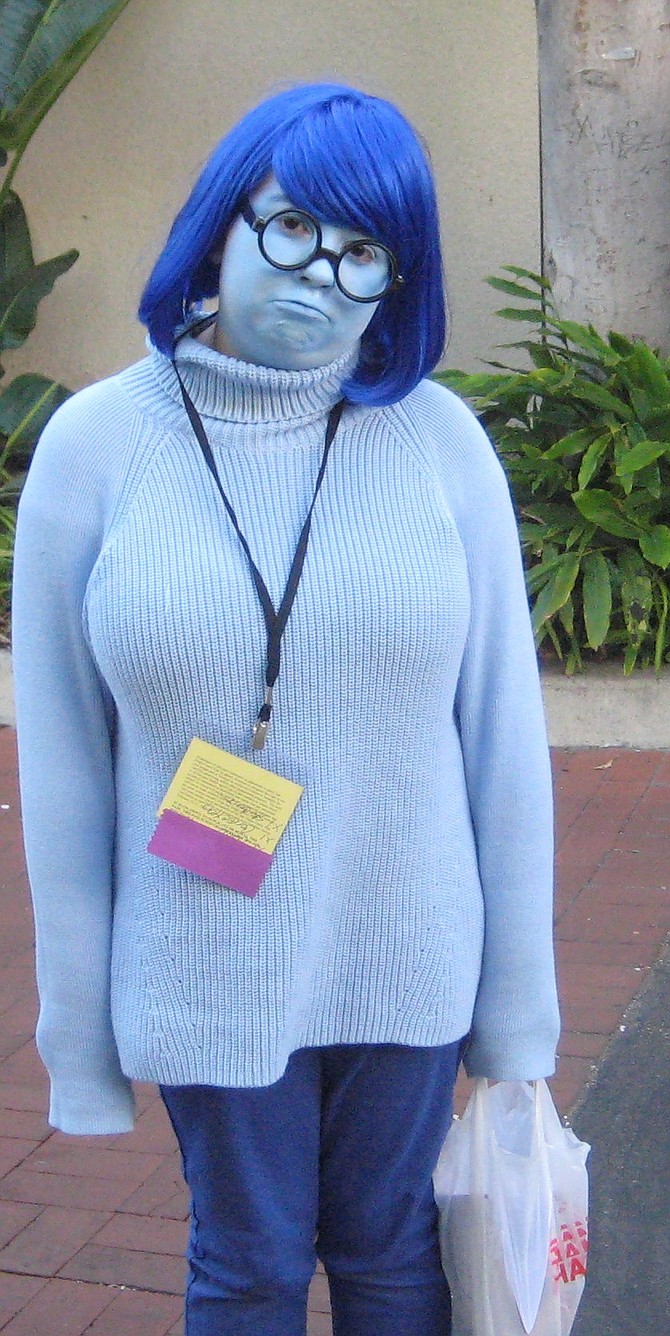 Ally Sapiano as Sadness from Inside Out (the Pixar movie)