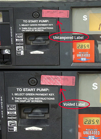 Gas pumps that have been tampered with can be spotted by inspecting the tape