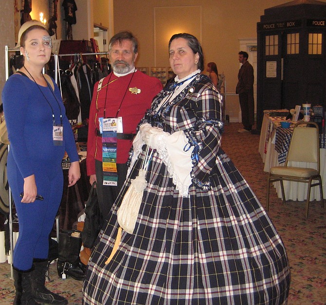 Denise Simons as a Borg, Dennis Hanon in Star Trek uniform and Mary Todd Lincoln cosplayer