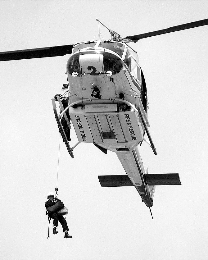 Chopper Two in training exercise with U.S. Customs and Border Patrol. Copter One is available from 7:00 a.m. to 7:00 p.m. and Copter Two from 11:00 a.m. to 11:00 p.m.