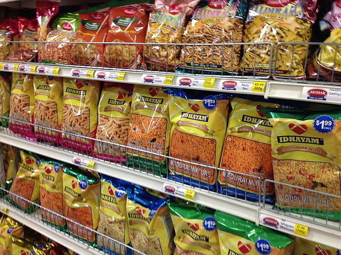 Namkeen, salty snacks done Indian style. You won’t find any Doritos in this aisle.
