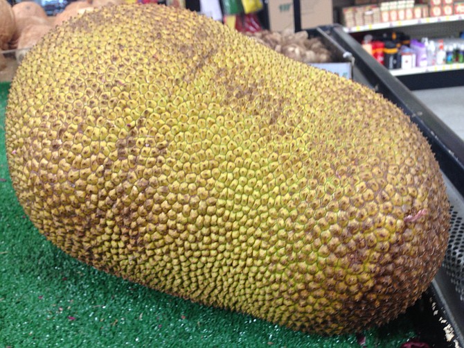 A jackfruit. You can also buy a small tub of pre-chopped.