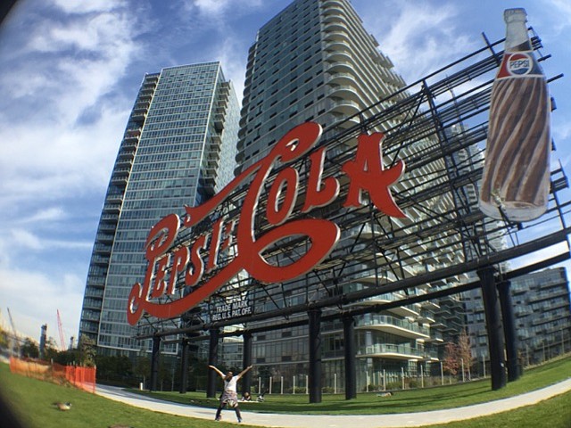 Long Island City Pepsi Cola sign in Gantry State Park , Queens New York.

 120 feet long and 60 feet high, the Pepsi-Cola sign was constructed in 1936 and is on its way to becoming a landmark.  

-Marilyn Kelly (Miles of Moxie)

milesofmoxie@gmail.com