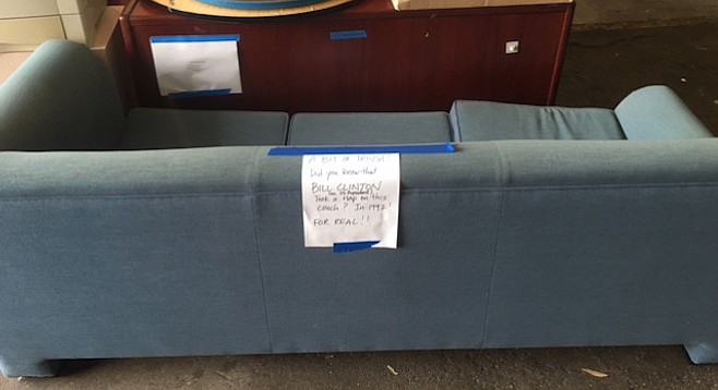 UCSD's surplus sales and disposal unit makes the next move with the couch.