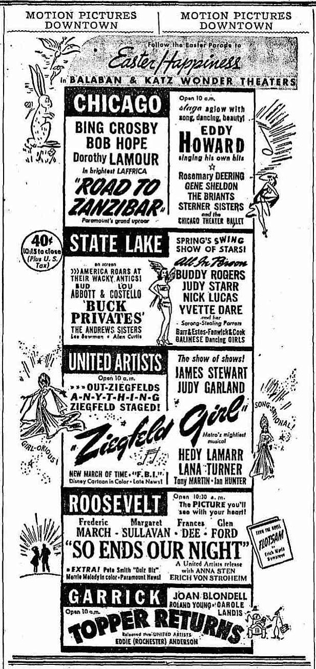 John Cromwell’s uniquely depressing "So Ends Our Night" is the only downer in this otherwise peppy lineup of music and comedy. “The Chicago Tribune,” April 13, 1941.