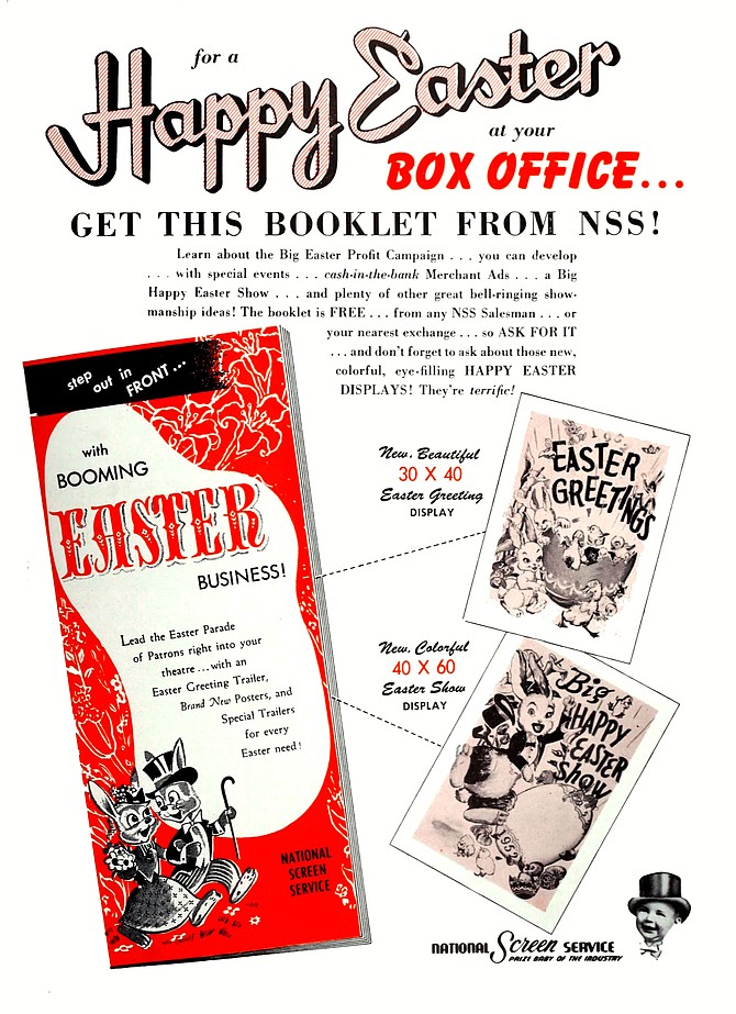 National Screen Service's instructional booklet advises exhibitors on how to put cottontails in seats. "The Film Bulletin," March 24, 1952.