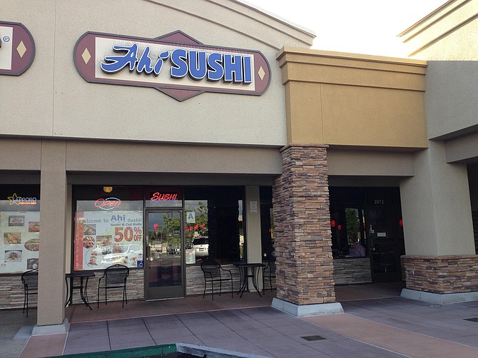Ahi Sushi is in a shopping center next to a freeway in El Cajon