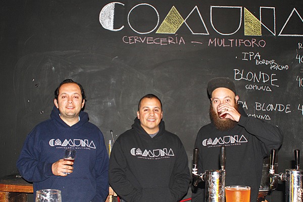 Mario Delgadillo with his partners Francisco Tamayo (“Pinche Paco”) and Rolando Samper of Comuna Brew