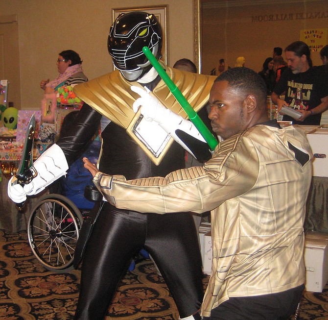 Armored Black Ranger (from Mighty Morphin Power Rangers) and Finn (from Star Wars: The Force Awakens)