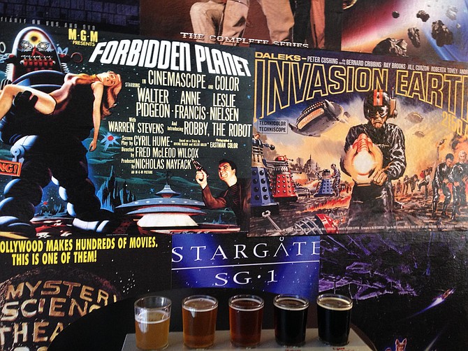 A taster flight of beer at Miramar's Intergalactic Brewing, which has affection for sci-fi flicks.