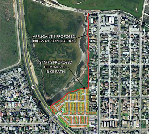Map showing development area and Bayshore Bikeway access