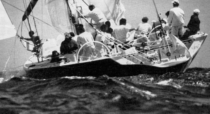 Il Moro di Venezia. "Marlon tried to photograph Il Moro as she was being towed around a mooring buoy on her way to the race course off Point Loma." - Image by Robert Burroughs