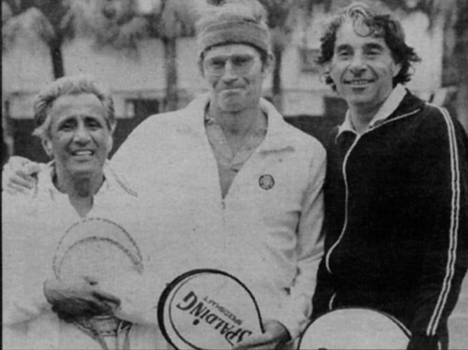 Pancho Segura with Charlton Heston and Pancho Gonzalez. Gonzalez was often moody and uncooperative with promoters and even his fellow players. Segura was able to cajole him into enjoying and appreciating the sport.