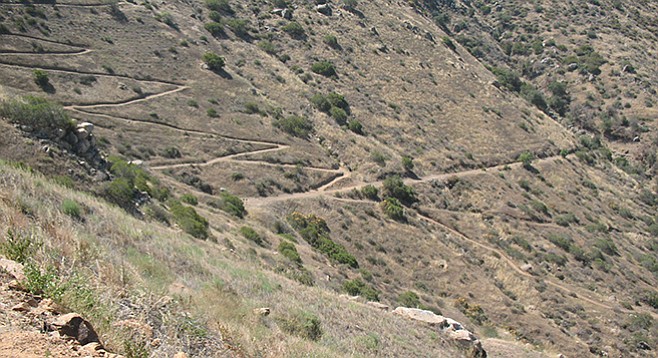 The zigzag trail ends at the old Flume Trail
