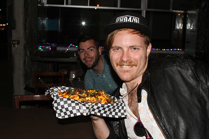 Dan and Andy loving the bacon Buffalo fries
