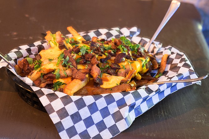 Bacon Buffalo Fries with four tiny forks