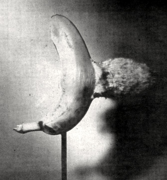 Bullet Through Banana.  Edgerton’s ultra-high-speed stop-motion photography revealed to the human eye all sorts of things it had never seen before.