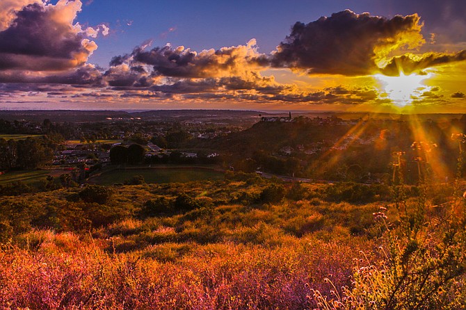 Inland sunsets can be pretty too! Cloudy sunset over Hilltop Park at Rancho Penasquitos :)