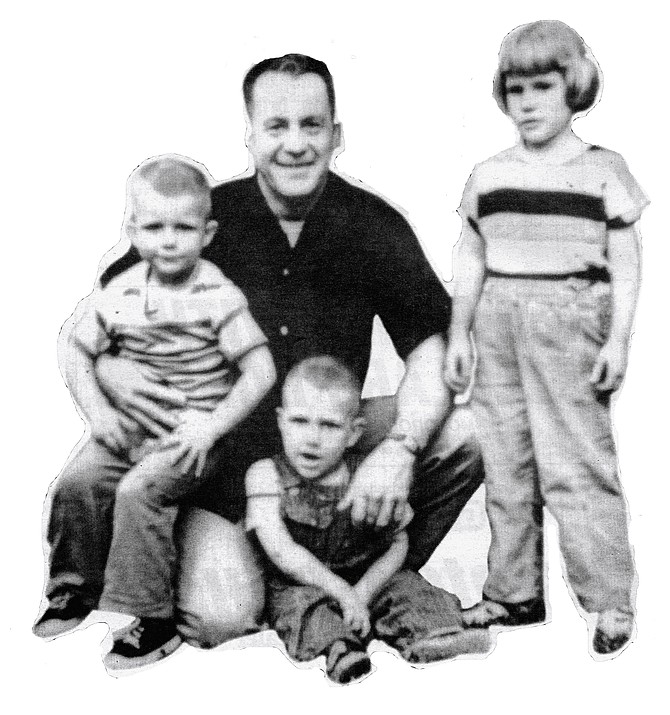 The author (left) with father, sister, and brother. Years later I learned that Mother, not long after the Baby Kirk was born, had tried to kill her children.