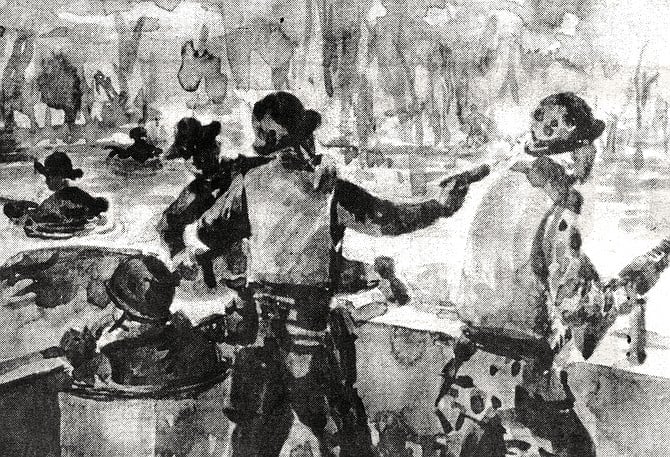 Extraction of SEAL Team Two, Alpha Squad; watercolor sketch. "Marciano says to me, 'You have to watch.  When I fire, make sure the gun belt doesn't twist on me.'" - Image by Salvatore Indiviglia