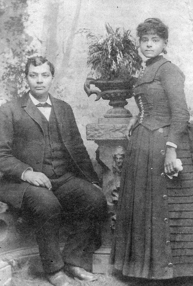 Amos and Cynthia Hudgins (grandparents of Cynthia May), 1874. Grandpa Amos was very light but had Negro features. Grandma Cynthia’s father was English— her mother was perhaps mulatto as well. 