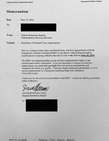 DMV termination letter