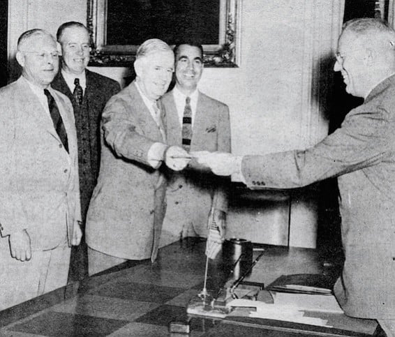 Smith (second from right) and other members of the State Highway Commission with Governor Earl Warren (far right) in the mid-1940s