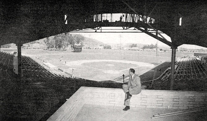 Ralph Kiner (Padres General Manager) at Westgate Park, 1958. When they built the Sports Arena down there, it took away the circuses and concerts and other things from our Westgate Park. But I didn’t oppose the Sports Arena. They would have tarred and feathered me.