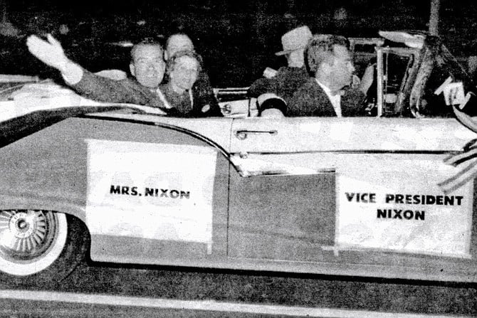 The Nixon campaign travels down Broadway in San Diego, October 1956