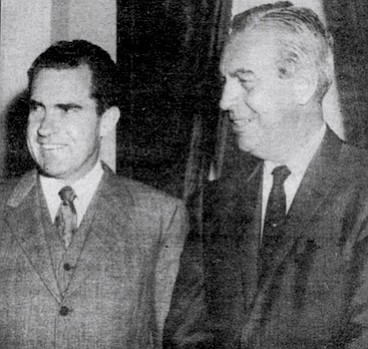 Richard Nixon and C. Arnholt Smith, c. 1960. "Smith had known Nixon from boyhood. In the Whittier area he had known him, and he had given a large sum of money to one of his very first campaigns."
