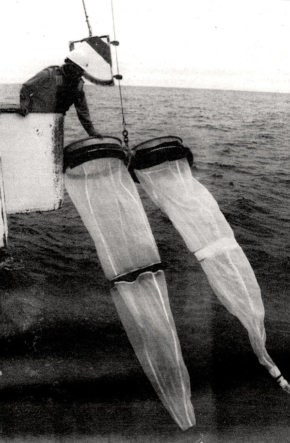 The bongo nets were used to make an integrated tow, which started down deep, usually at 200 meters.