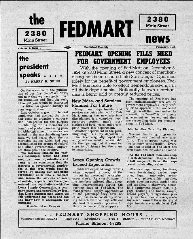 “At first the downtown merchants thought we were crazy, so they left us alone." But in fact, the very first FedMart newsletter, in February of 1955, contained evidence that the battle was joined early.