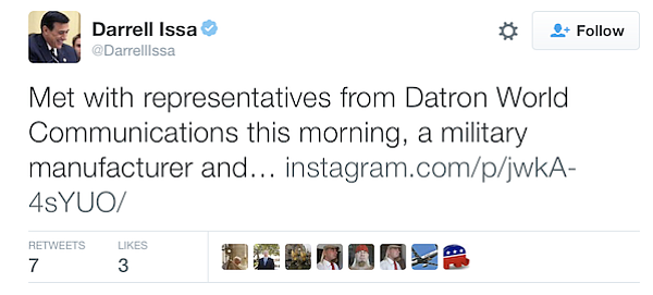 In response to this tweet sent out by Issa, a detractor asked him if it was a "campaign cash shakedown."