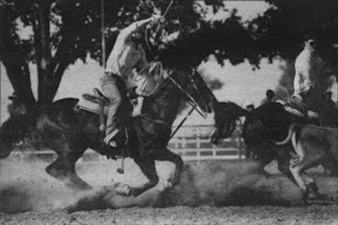 For all of this roping the steer lasts ten seconds — five and a halt seconds if the team is to be guaranteed some prize money.