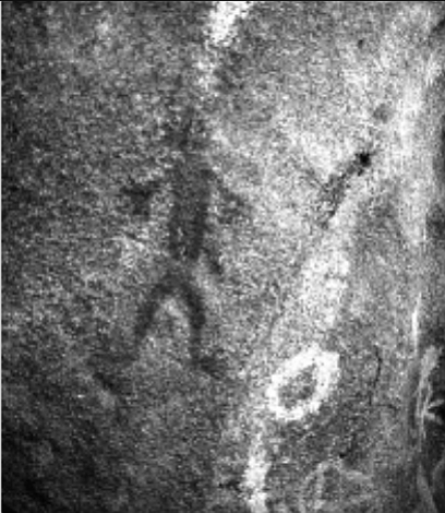 Anthropomorphic pictograph, El Vallecito. A caretaker will perhaps help guide you along a looping mile of easy trail that visits several natural-rock shelters adorned with pictographs.