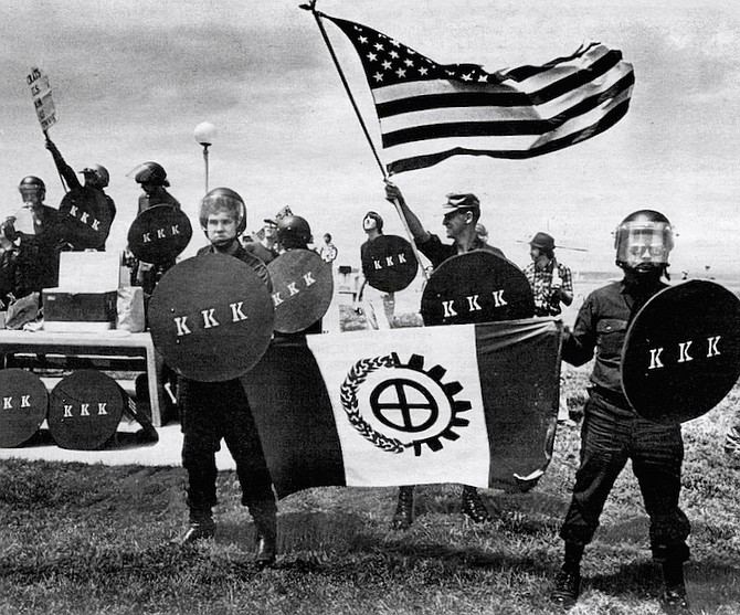Klan rally at Border Field State Park, July 4, 1979. Metzger stood on a picnic table, surrounded by Klansmen and shouting a racist speech through his bullhorn.