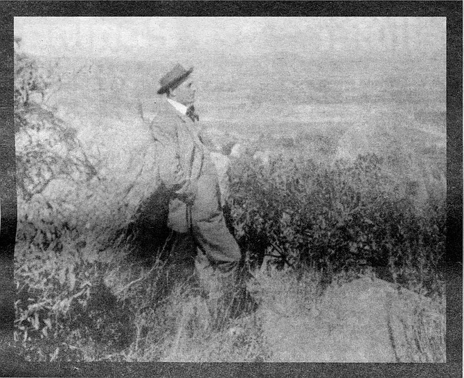 Ed Fletcher Sr. on summit of Grossmont in 1904. That winter he bought the 200-acre Villa Caro Ranch, a house and property that included the hill they would name Grossmont for his partner William B. Gross. 