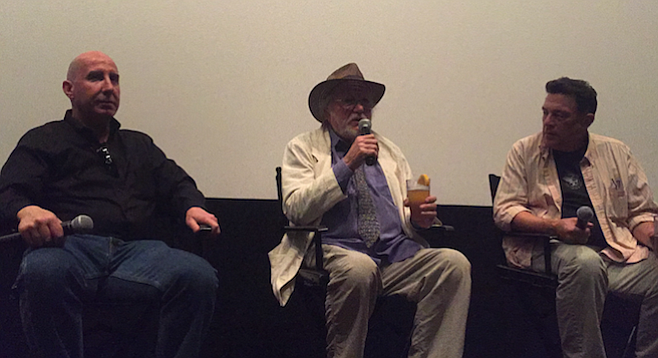 Taking on the crowd at the Angelika Film Center: Chris Concannon, Robert Cenedella, and Scott Marks