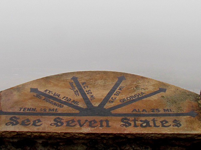 Zero visibility at the marker on top of Lookout Mountain, Chattanooga, TN