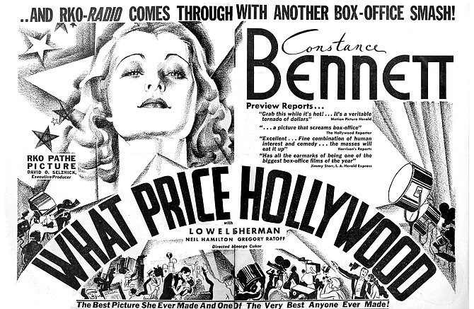 Trade advertisement for What Price Hollywood, Version #1 of A Star Is Born.  The Film Daily, June 29, 1932.