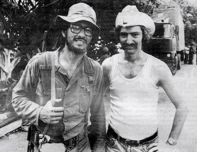 MacRenato (left) with journalist Dave Helvarg in Nicaragua, 1979. MacRenato encountered political tourists who became known as “Sandalistas” and were thoroughly despised by the people.