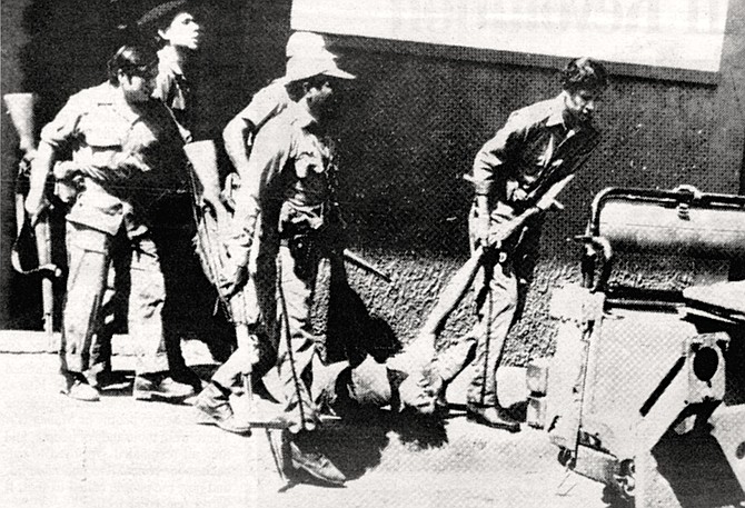 Nicaraguan army taking suspected Sandinista, 1979.  “If you weren't in the army, the Guardia assumed you were the enemy."
