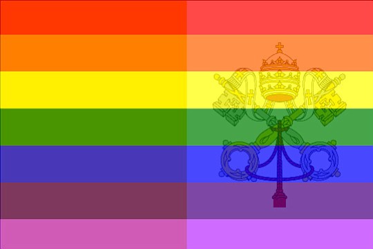 Artist G. Furiously’s conception of an updated Papal Flag. “I used to call it my freak flag because, as an unhappy gay Catholic, I was sometimes tempted to view myself as a freak. I even got the Catholic Catechism’s statement on homosexuality tattooed on my back, where any lover could read it: 'Basing itself on Sacred Scripture, which presents homosexual acts as acts of grave depravity, tradition has always declared that "homosexual acts are intrinsically disordered." They are contrary to the natural law. They close the sexual act to the gift of life. They do not proceed from a genuine affective and sexual complementarity. Under no circumstances can they be approved.’ But now, thanks to brave leaders like Bishop McElroy, I’m letting my freak flag fly! And maybe someday, I’ll even be able to get that tattoo removed."