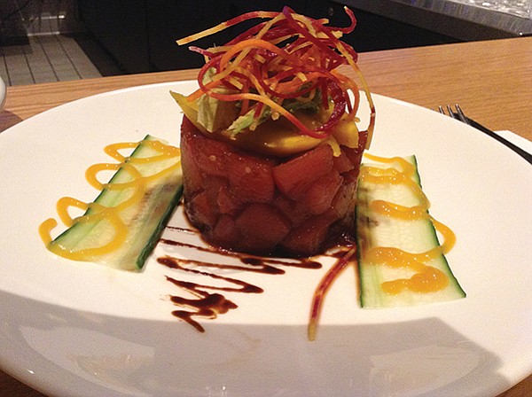 Ahi tuna tartare: art on a plate for five bucks. And filling, if you can bear to bust it up.