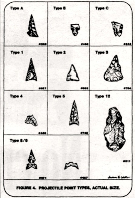 Arrowheads found in Rancho Jamul. Excavation — with all soils passed through a one-inch mesh screen — also produced 142 flaked stone tools.