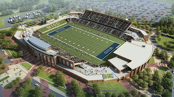 Artist’s rendering of a proposed 50 million high school football stadium for the McKinney School District in Texas